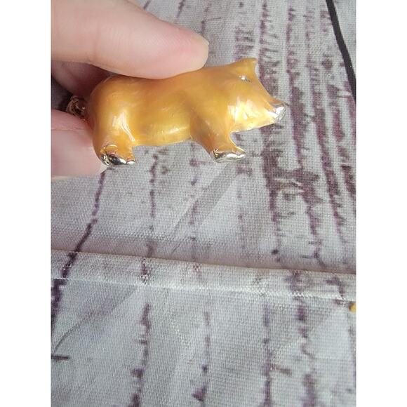 Vintage Brushed Enamel Pig Brooch With Crystal Eye Shiny Silver Tone Metal Lapel - Picture 5 of 6